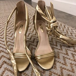 Topshop Gold Tie Up strap high heel sandals